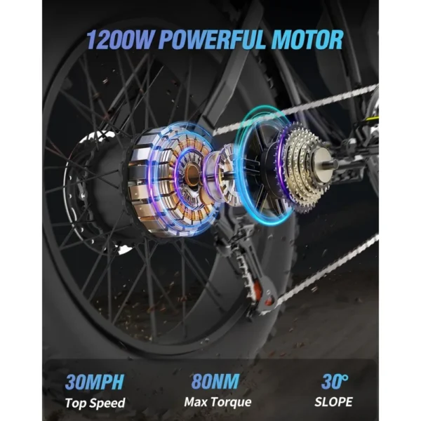 Electric Bike, 25/30/35MPH Dirt Bike, 48V 15/20AH,52V 40AH Removable Battery, Max 50-180Miles Motorcycle, 20" Fat Tire Ebike - Image 3
