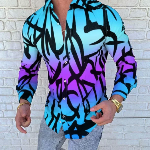 Fashion Luxury man shirt Lapel Buttoned Shirt Casual Designer Print Long Sleeve Tops Men's Clothing social Cardigan shirt - Image 4