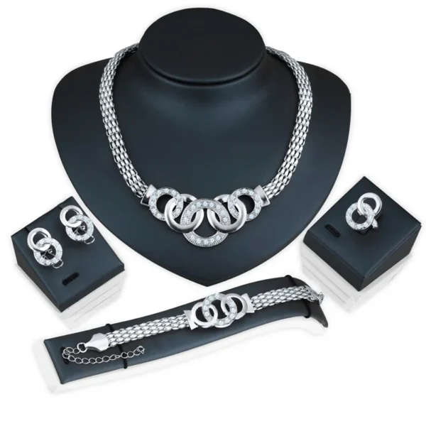 Fashion European and American five-ring suit necklace earrings bracelet ring four-piece set retro bride photo gift - Image 3