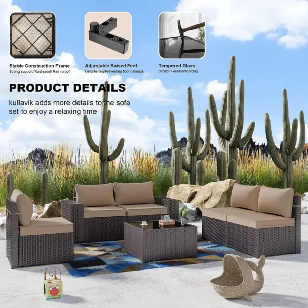 12PCS Outdoor Patio Furniture Set PE Wicker Rattan Sectional Sofa Patio Conversation Sets,Sand - Image 4