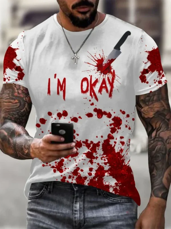 Summer men's T-shirts fun horror clothing tops 3D printed blood print T-shirts new fashion T-shirts oversized men's short sleeve - Image 3