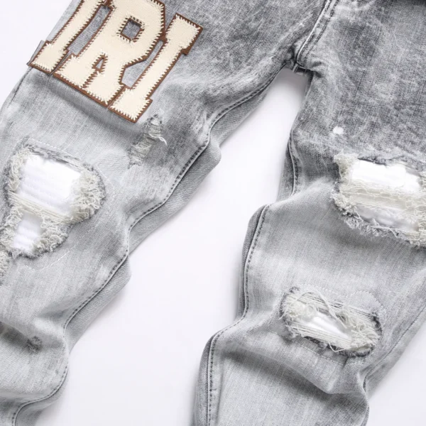 Hand Embroidered Jeans Men Gradient color Pattern Personality Cotton High Elastic Slim Trousers 3D High Street Wash Hole Skull - Image 6