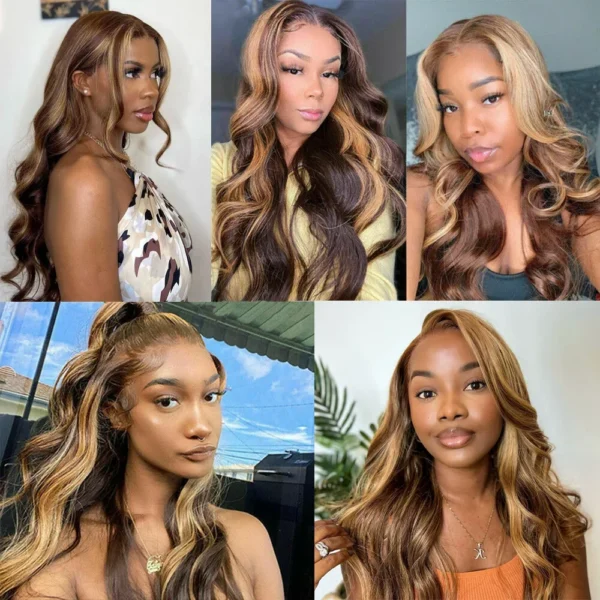Highlight Body Wave Wig Human Hair 13x4 HD Lace Front Human Hair Wigs For Women Honey Blonde Transparent Lace Frontal Wig - Image 5